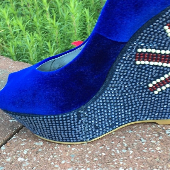 COPY - SunTour Euro 40 π¬π§ VINTAGE Platform Peep-toe Wedge Leather & Rhinestone - Picture 14 of 17